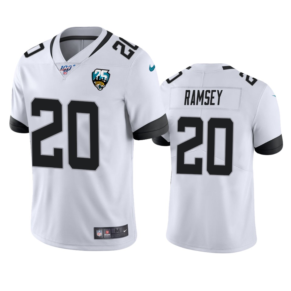 Men Nike Jacksonville Jaguars 20 Jalen Ramsey White 25th Anniversary Vapor Limited Stitched NFL 100th Season Jersey